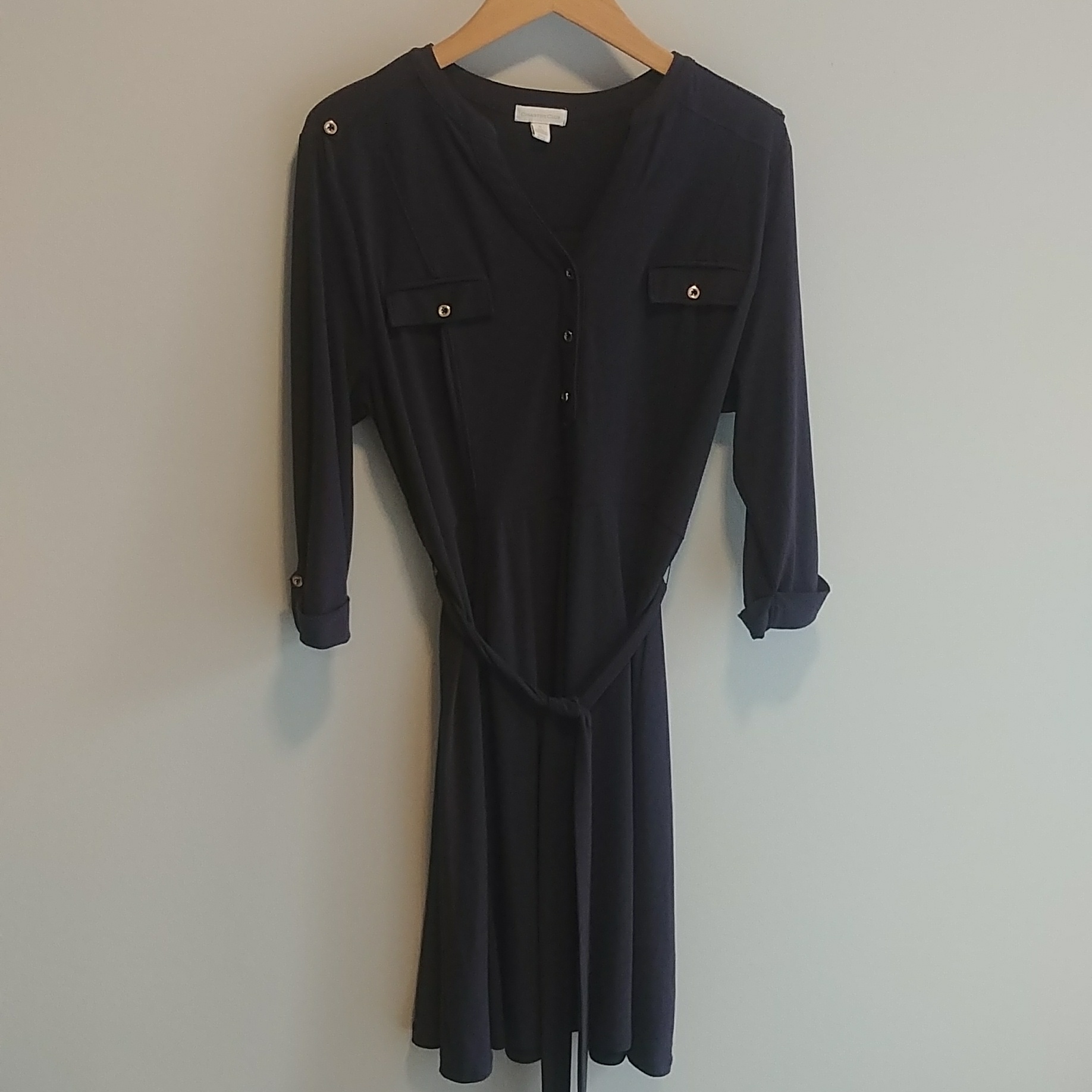 Charter Club Xl Navy Blue Button Down Dress With Pockets